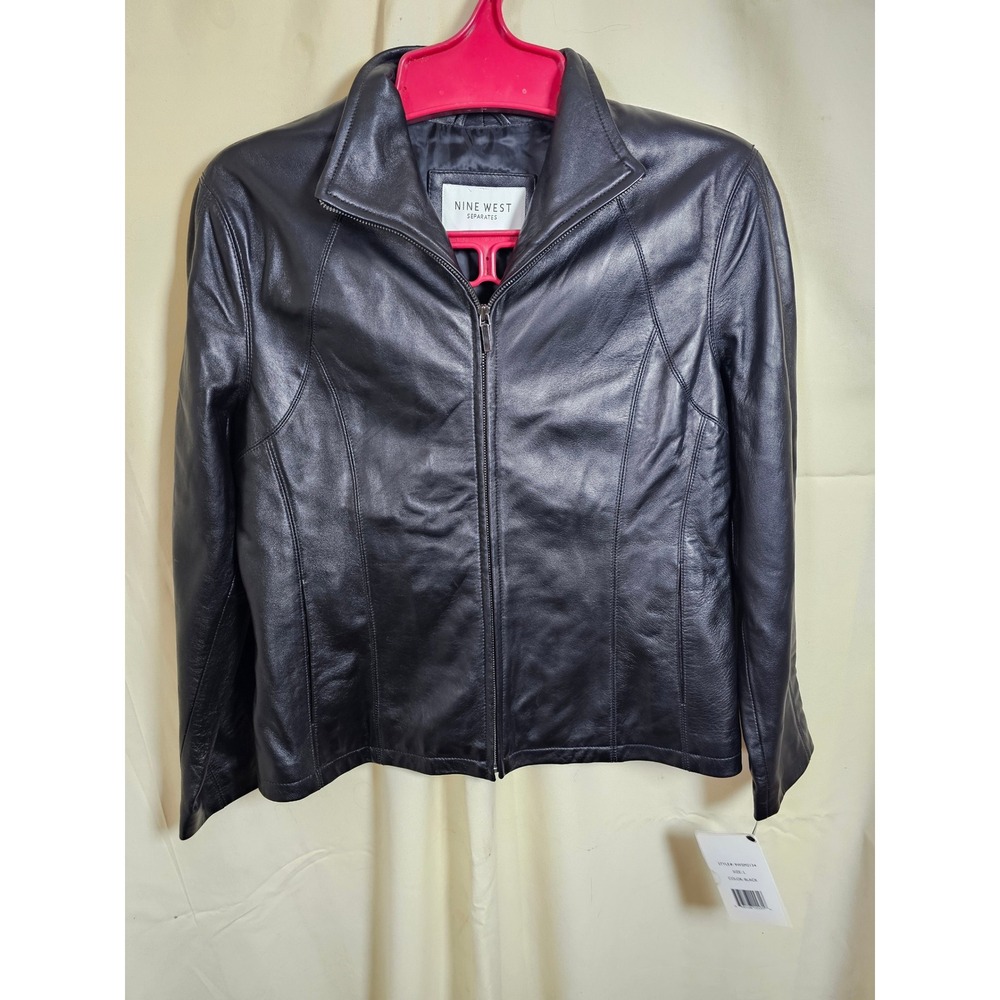 Nine West Separates Womens Black Leather Jacket Size L 9WSM2134 NWT